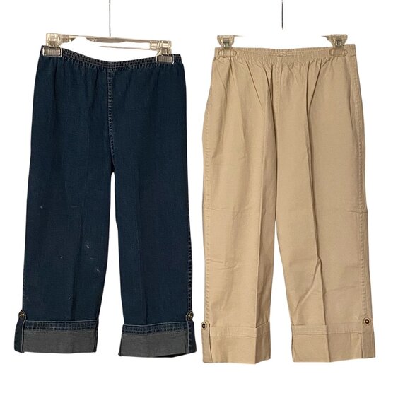 DENIM 24/7 Tan Capri's and Blue Jean Capri's Cuffed w/button Decor Size (12W) - Picture 1 of 14